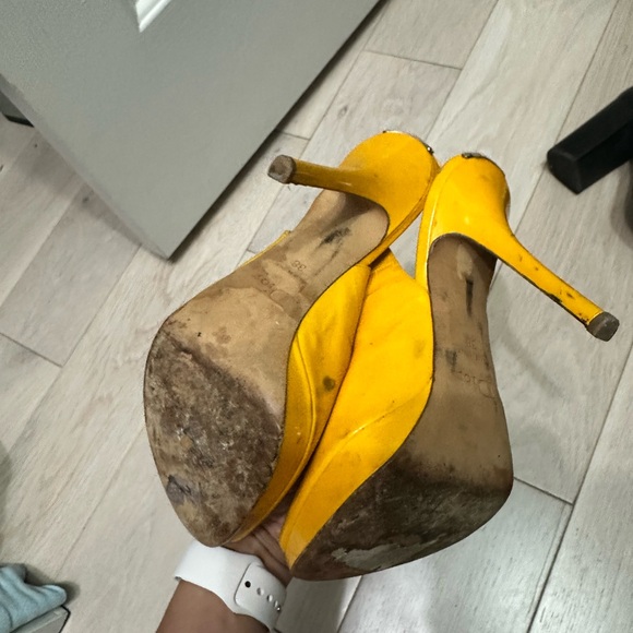Dior Vibrant Yellow Peep-Toe Heels - Picture 2 of 2